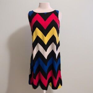 CL22 Chevron Zigzag bright primary colors shift dress w slip lining Size M